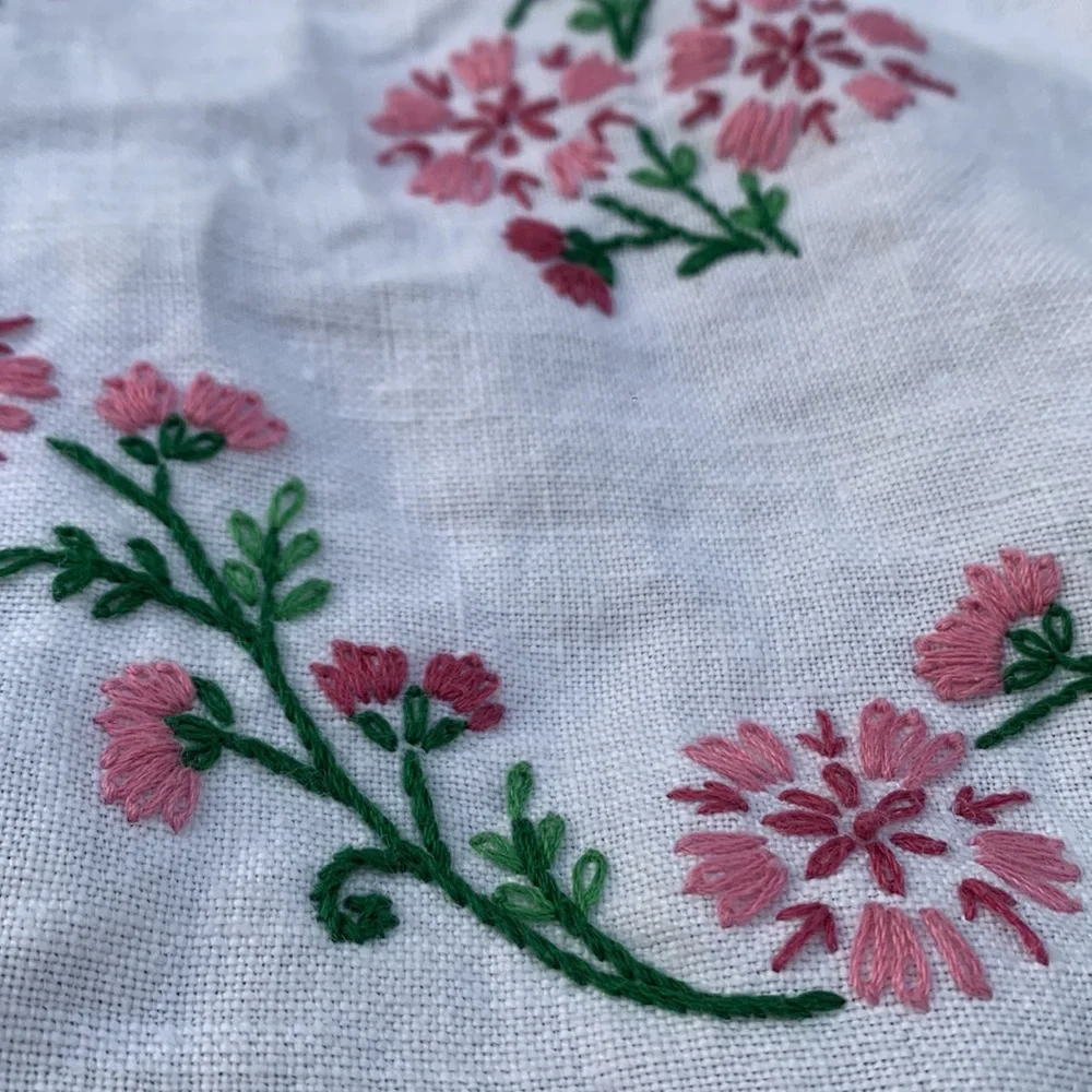 Vintage tablecloth handmade embroidered linen 54 x 81